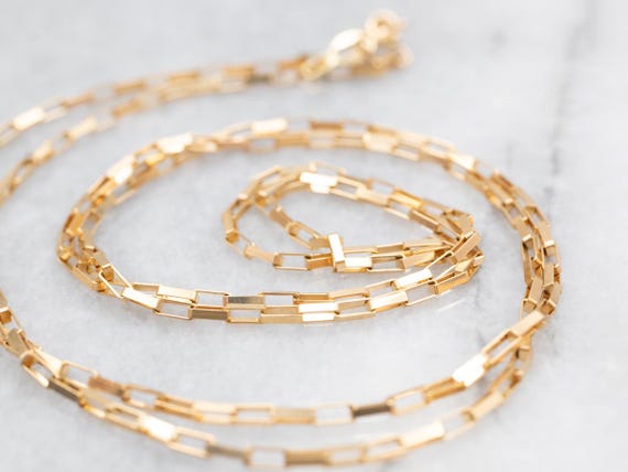 18K Yellow Gold Rectangle Link Chain Necklace - image 3