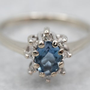 White Gold Aquamarine Diamond Halo Ring, White Gold Solitaire Ring, Oval Cut Aquamarine Ring, March Birthstone, Anniversary Gift, A24634