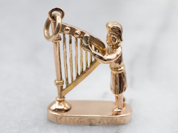 Yellow Gold King David Harp Charm, Charm Necklace… - image 2