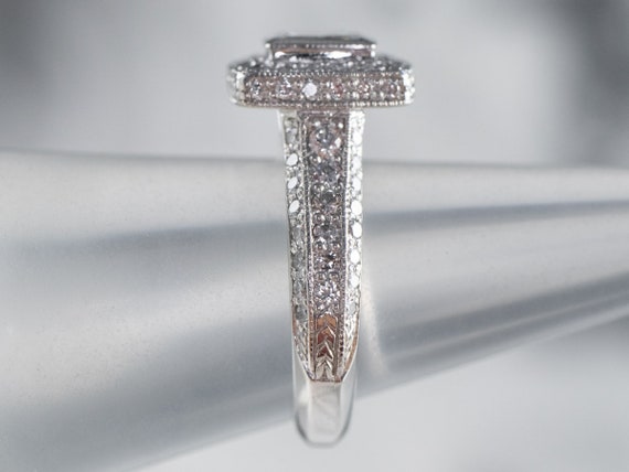 Modern Cut Diamond Engagement Ring, Platinum and … - image 9