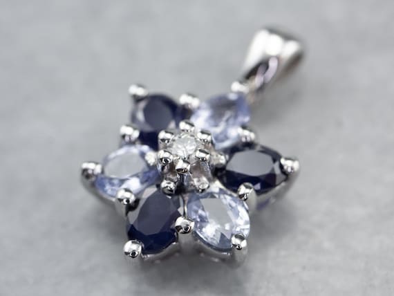 Diamond and Sapphire Halo Pendant, Floral Halo Pen