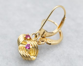 18K Yellow Gold Ruby Drop Earrings, July Birthstone
