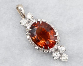 14K White Gold Citrine Diamond Pendant, Retro Cocktail Jewelry