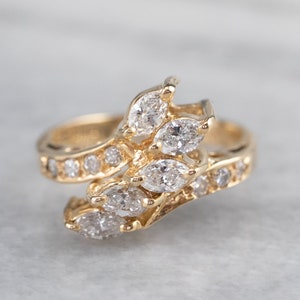 Diamond Gold Bypass Ring, Anniversary Ring, Right Hand Ring, Statement Ring, Marquise Diamond Ring, NYNL7J7R