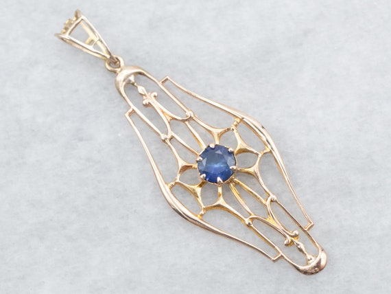 Antique Sapphire Gold Filigree Pendant, Sapphire … - image 1