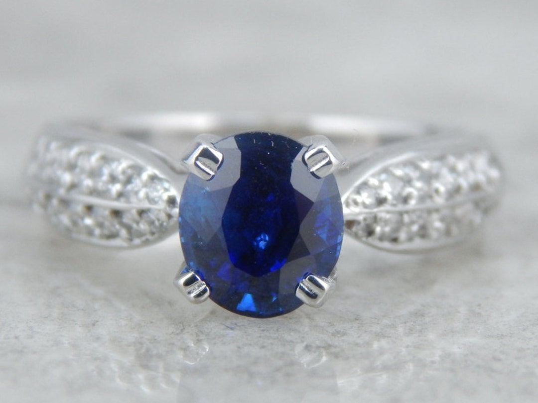Sapphire Diamond Engagement Ring, Sapphire White Gold Ring, Anniversary ...