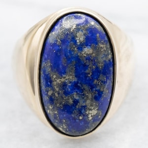 Men&#39;s Mid-Century Lapis Statement Ring, Men&#39;s Cabochon Ring, Vintage Men&#39;s Jewelry, Lapis Jewelry, Blue Stone Ring A55669