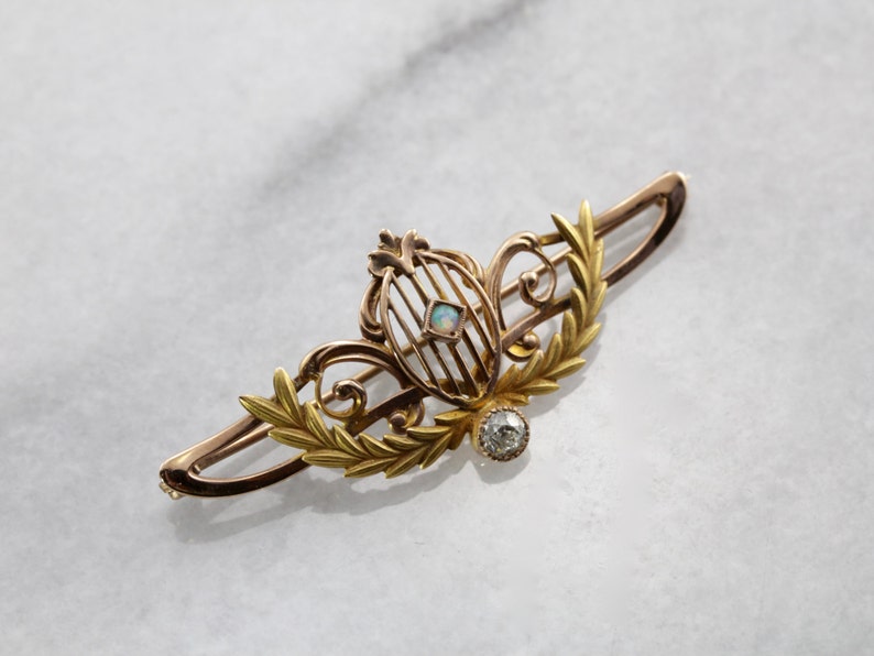 Broche Fleur En Or Jaune Art Nouveau – Bijou Ancien Belle Époque, France – Collection N4036