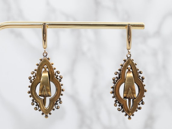 Etruscan Revival Gold Drop Earrings, Victorian Dr… - image 8
