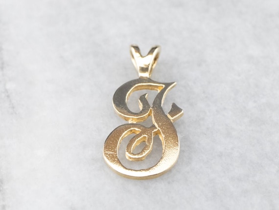 14K Yellow Gold Cursive "F" Initial Pendant, Mono… - image 1