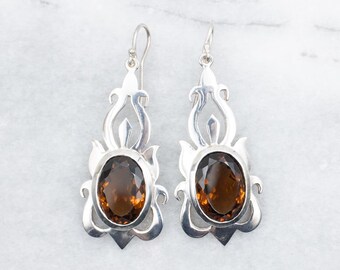 Oval Citrine Sterling Silver Drop Earrings, Statement Jewelry