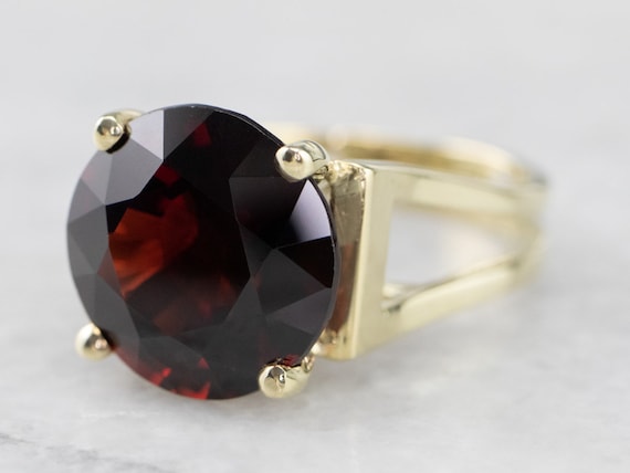 14K Yellow Gold Garnet Statement Ring, January Bi… - image 1
