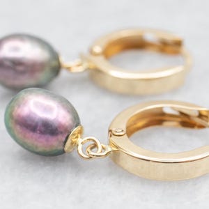 Dyed Freshwater Pearl Drop Earrings, Yellow Gold Pearl Earrings, Pearl Jewelry, Black Pearl Earrings, June Birthstone, Gift for Her A53506