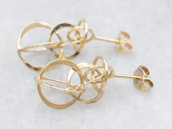 14K Yellow Gold Interlocking Circle Earrings, Mod… - image 2