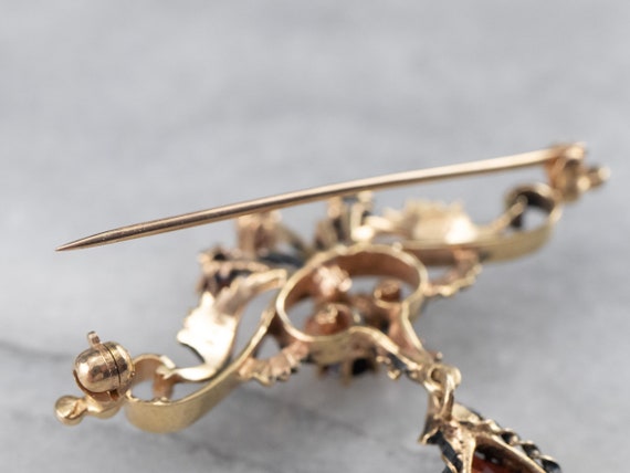 Victorian Revival Garnet Gold Brooch, Ornate Broo… - image 8