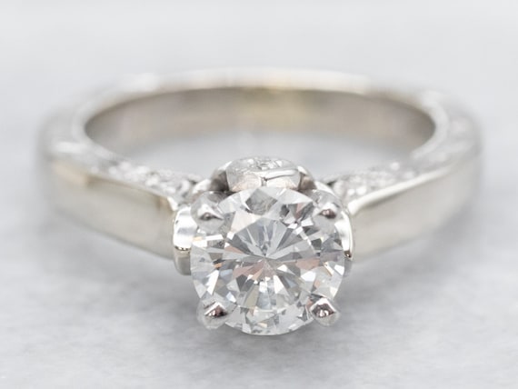 White Gold Diamond Engagement Ring with Diamond Ac