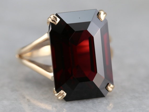 Vintage Garnet Statement Ring, Yellow Gold Cockta… - image 1