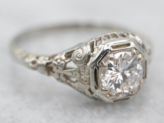 Art Deco Diamond Ring, Diamond Solitaire in White… - image 2