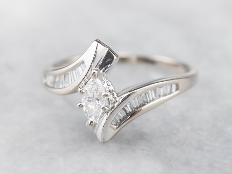 Marquise Diamond Bypass Ring White Gold Diamond Ring - Etsy