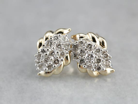 Vintage Diamond Cluster Earrings, Diamond Stud Ea… - image 1