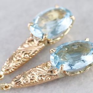 Victorian Blue Topaz Drop Earrings, Blue Topaz and Yellow Gold Earrings, Anniversary Gift, Bridal Jewelry RA8H8MHT