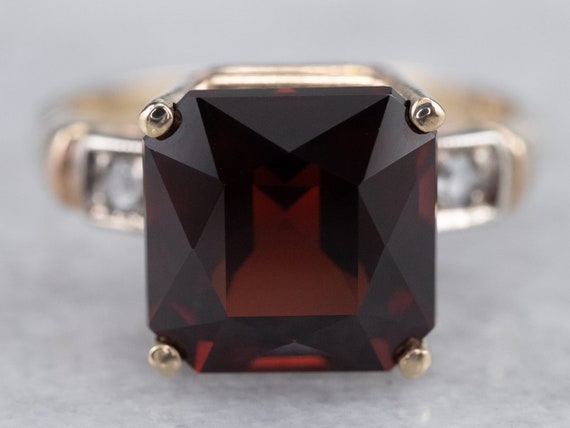 Vintage Garnet and Diamond Ring, Retro Era Garnet… - image 1
