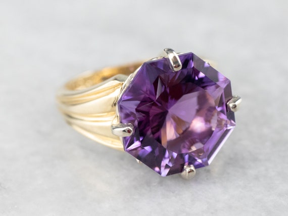 Fancy Cut Amethyst Cocktail Ring, Two Tone Gold A… - image 3