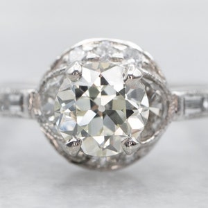 Platinum Old Mine Cut Diamond Engagement Ring with Diamond Accents, Platinum Diamond Ring, Engagement Ring, Old Mine Cut Diamond Ring A28886