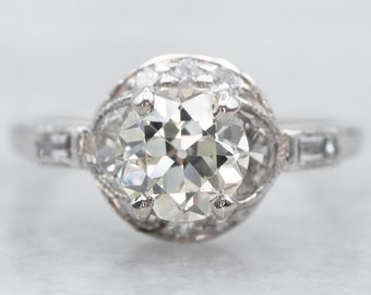 Platinum Old Mine Cut Diamond Engagement Ring with Diamond Accents, Platinum Diamond Ring, Engagement Ring, Old Mine Cut Diamond Ring A28886