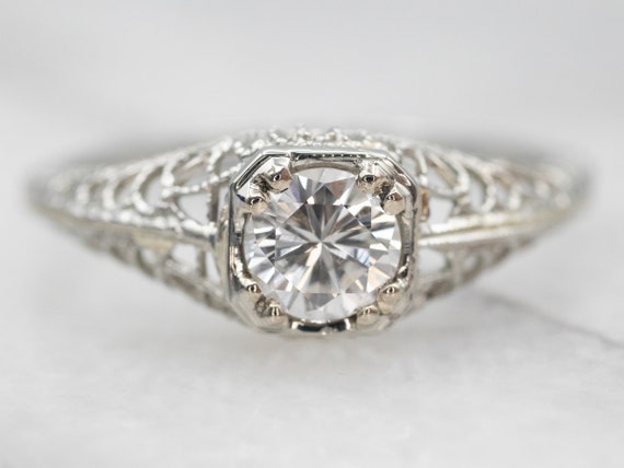 Art Deco Diamond Solitaire Engagement, White Gold… - image 2