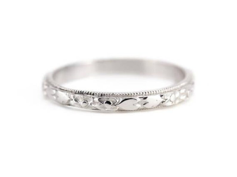 Wedding Band Elizabeth Henry Collection The Marjorie Band in 14 Karat White Gold Stacking Band Pattern Band