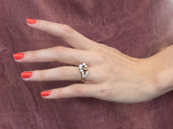 14K Gold Diamond Statement Ring, Asymmetrical Coc… - image 10