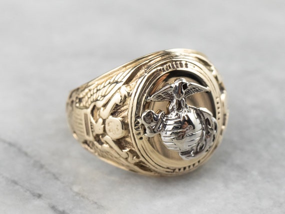 Marines Gold Men's Signet Ring, Military Signet Ri