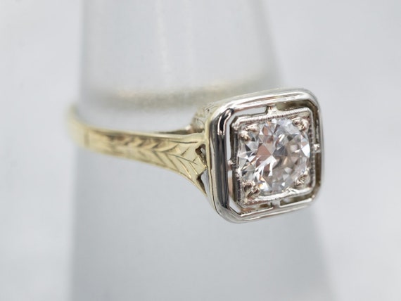 Antique Two Tone Gold Diamond Engagement Ring, Gr… - image 3