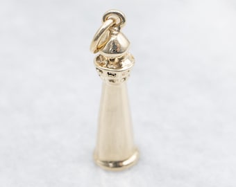 14K Yellow Gold Lighthouse Charm Pendant, Nautical Jewelry
