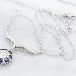 European Cut Diamond and Sapphire Necklace, White Gold Diamond Necklace, Diamond Anniversary, Bridal Jewelry, Gifts for Her A47312