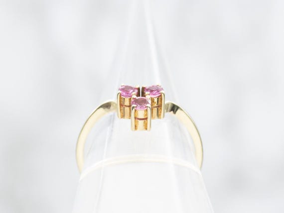 14K Yellow Gold Three Stone Ruby Ring, Size 7.25 - image 3