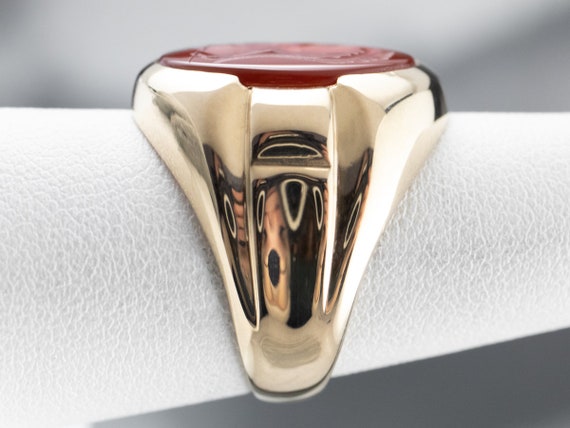 Vintage Gold Carnelian Intaglio Ring, Men's State… - image 9