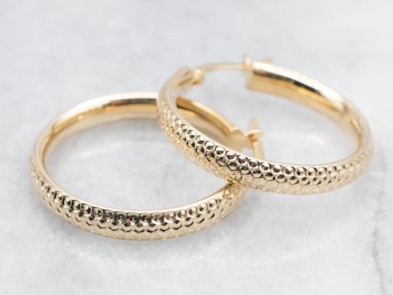 14K Yellow Gold Textured Hoop Earrings