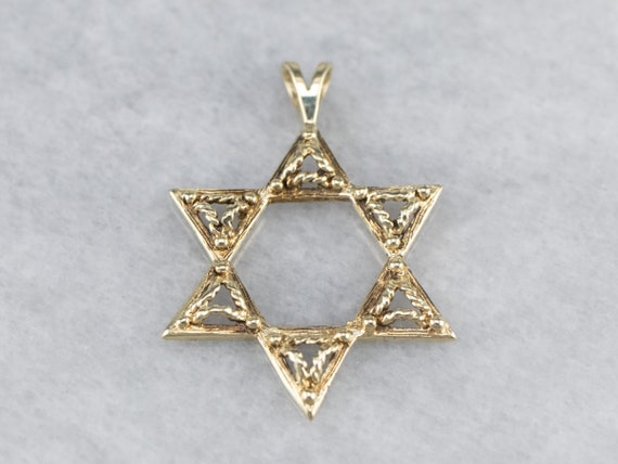 14K Yellow Gold Star Of David Pendant - Polished Filigree Style, 24mm X 17mm, Women's Or Unisex - View #8