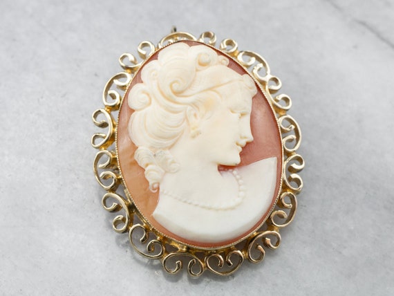 Mid Century Cameo Pin or Pedant, Yellow Gold Came… - image 2