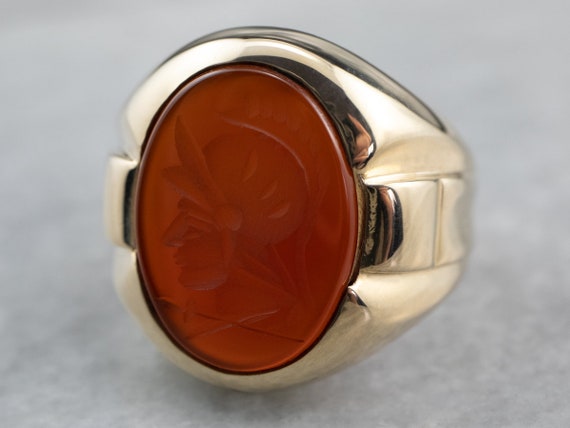 Vintage Gold Carnelian Intaglio Ring, Men's State… - image 3