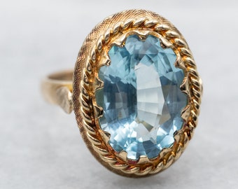 Vintage Blue Topaz Yellow Gold Cocktail Ring, Blue Topaz Ring, Cocktail Ring, Topaz Cocktail Ring, Blue Topaz, Ring, Topaz Jewelry A37089