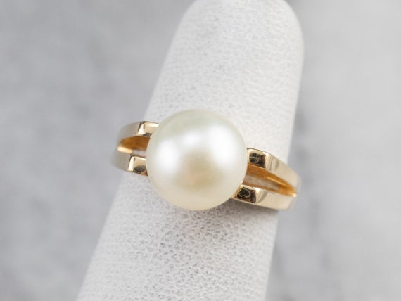 Vintage Pearl Solitaire Ring, Yellow Gold Pearl R… - image 8