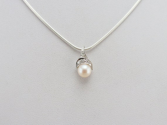 Sweet Cultured Pearl and Diamond Pendant, White G… - image 6