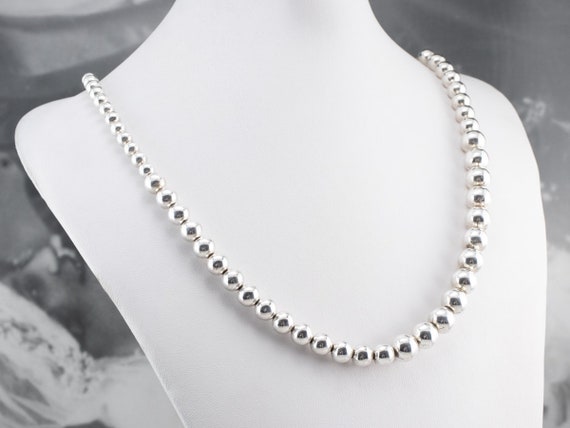 Graduated Beaded Ball Chain Necklace, Sterling Silver Ball