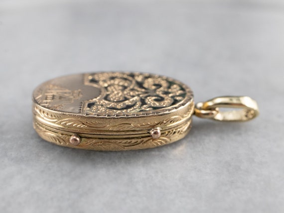 Victorian Revival Locket Pendant, Enamel Gold Loc… - image 4