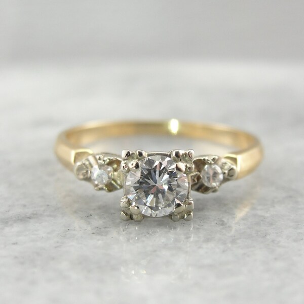 14K Yellow and White Gold Vintage Ladies Diamond Engagement Ring  14T0FD-D