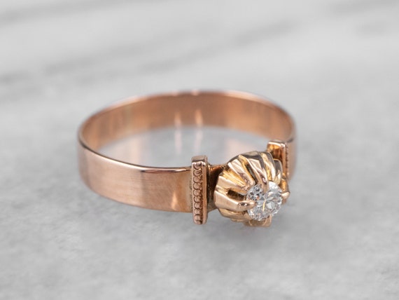 Antique Buttercup Diamond Ring, Rose Gold Diamond… - image 2