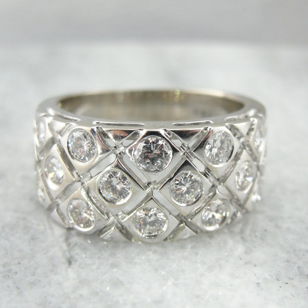 Modernist Diamond Studded Cocktail Ring in Fine White Gold JTC4QD-R